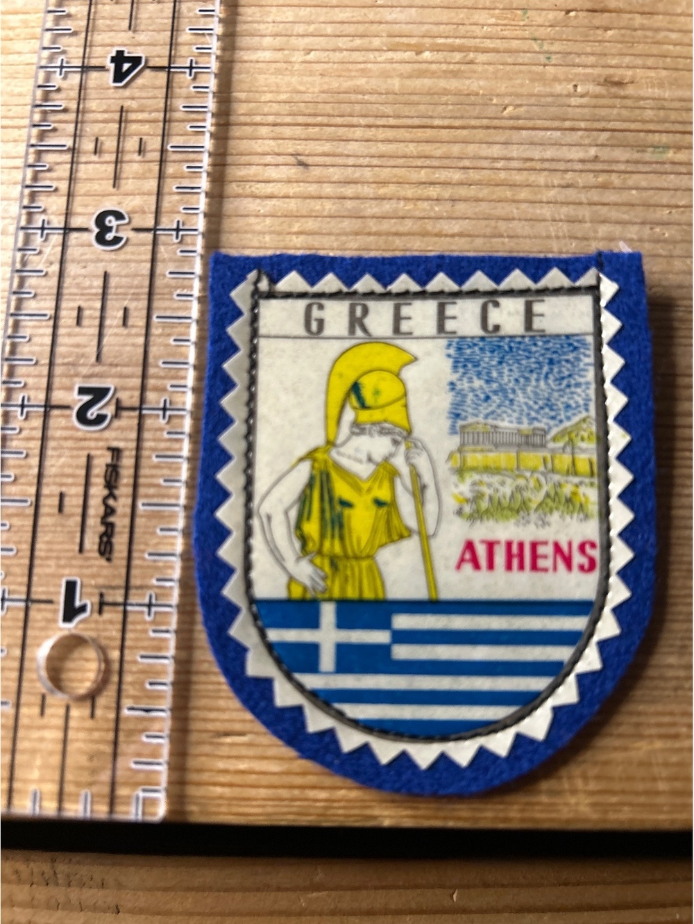 Vintage Greece Athens Felt Patch Badge with Spartan Warrior Design